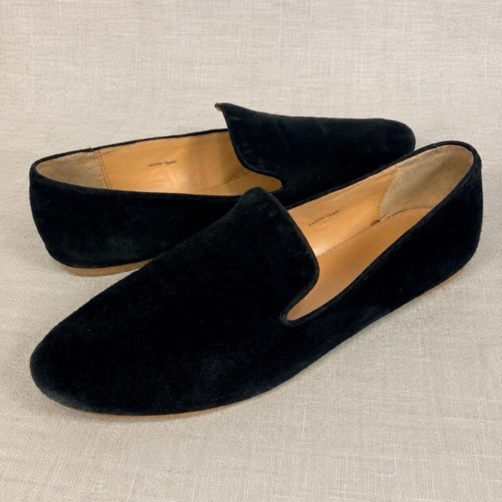 J Crew Factory Black Suede Smoking Loafers Flats Womens 10.5